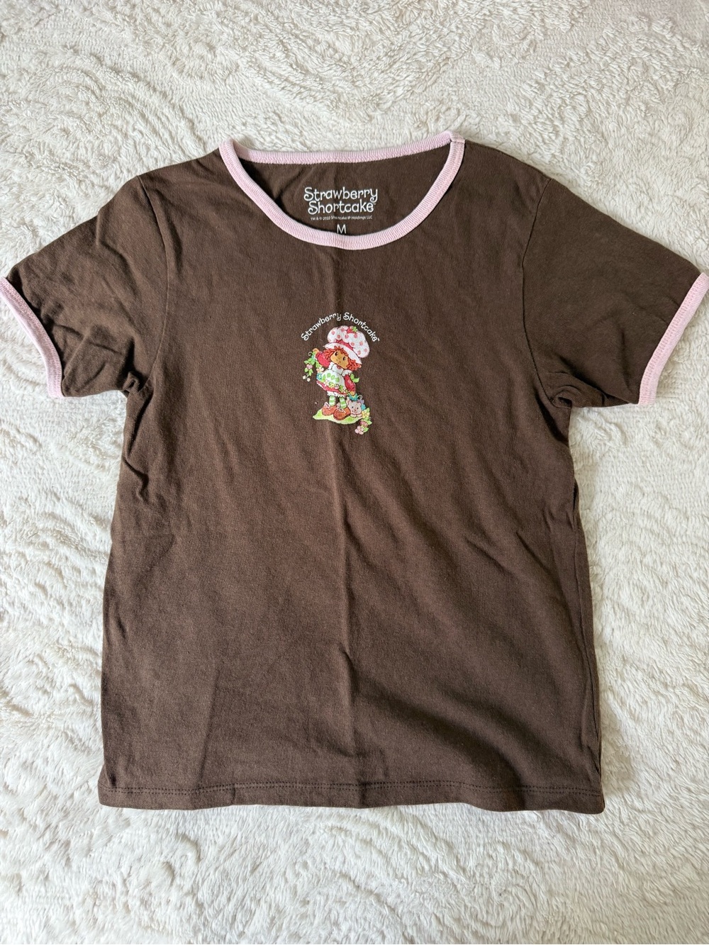 Urban Outfitters Brown Tee with Pink Trim and Strawberry Shortcake Graphic - Picture 1 of 1
